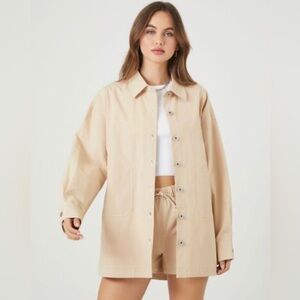 Forever 21 Oversized Taupe Cotton Blend Utility Jacket Small